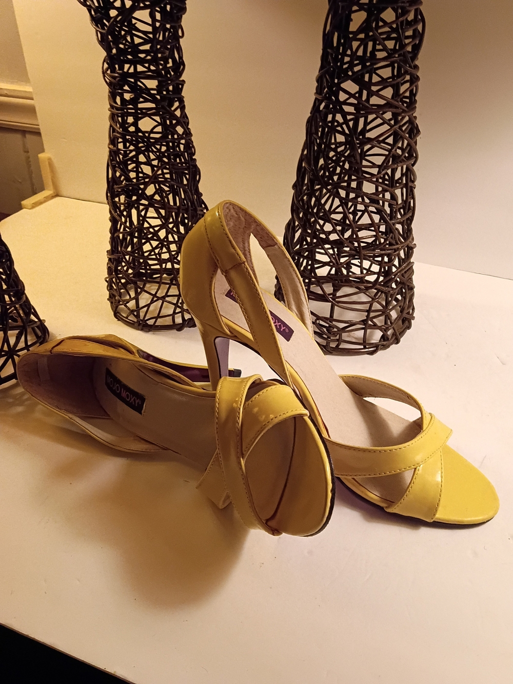 Mojo Moxy Yellow Slingback Heels with Cross Front Straps